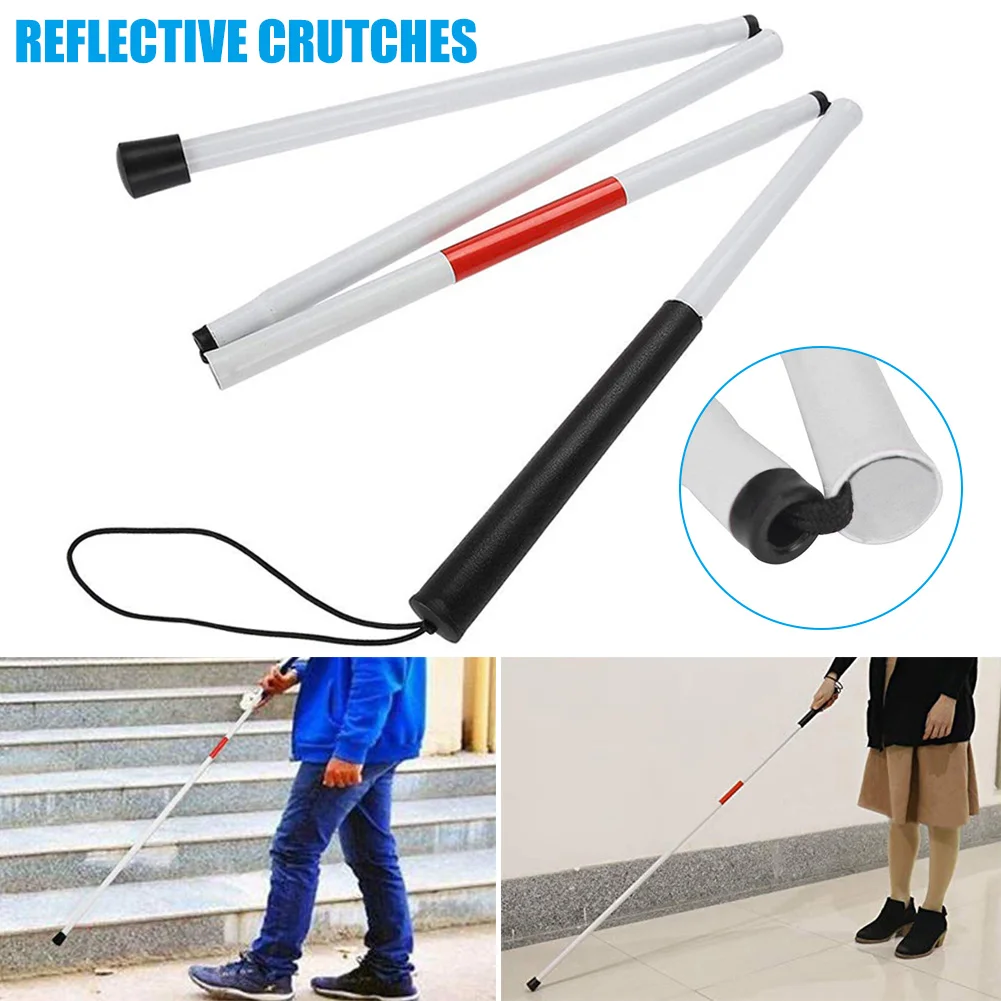 Folding Blind Cane Aluminum Walking Stick Crutch Reflective Blind Walking Stick Crutch Cane For Visually Impaired About 124 Cm