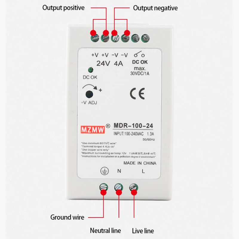 MZMW Industrial DIN Rail Switching Power Supply MDR-40W 60W 5V 12V 24V 100-240V AC/DC Single Output Grade Transformer Source