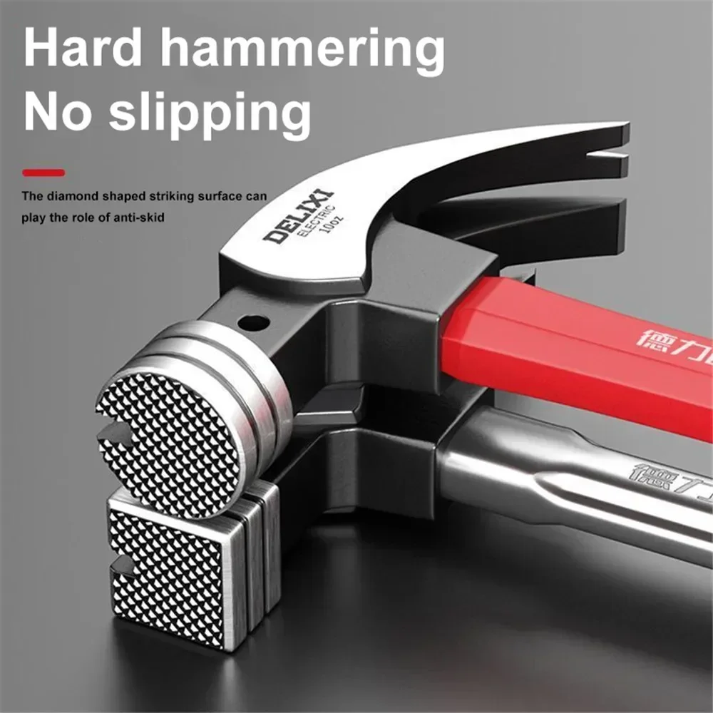 Multifunctional Hammer DELIXI Genuine Fiber Claw High Carbon Steel Hammer Handle Woodworking Nail Pulling and Hammering Tools