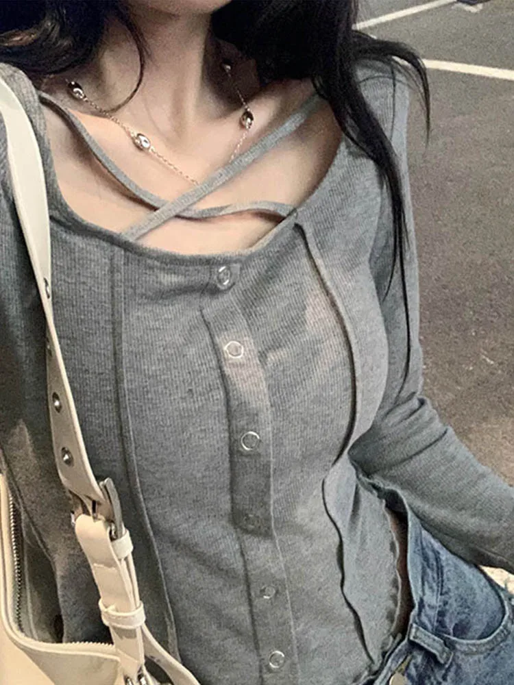 Long Sleeve Tshirt Women Korean Style Slim Sexy Tops Female Solid Color Tees Streetwear Spring T-shirts