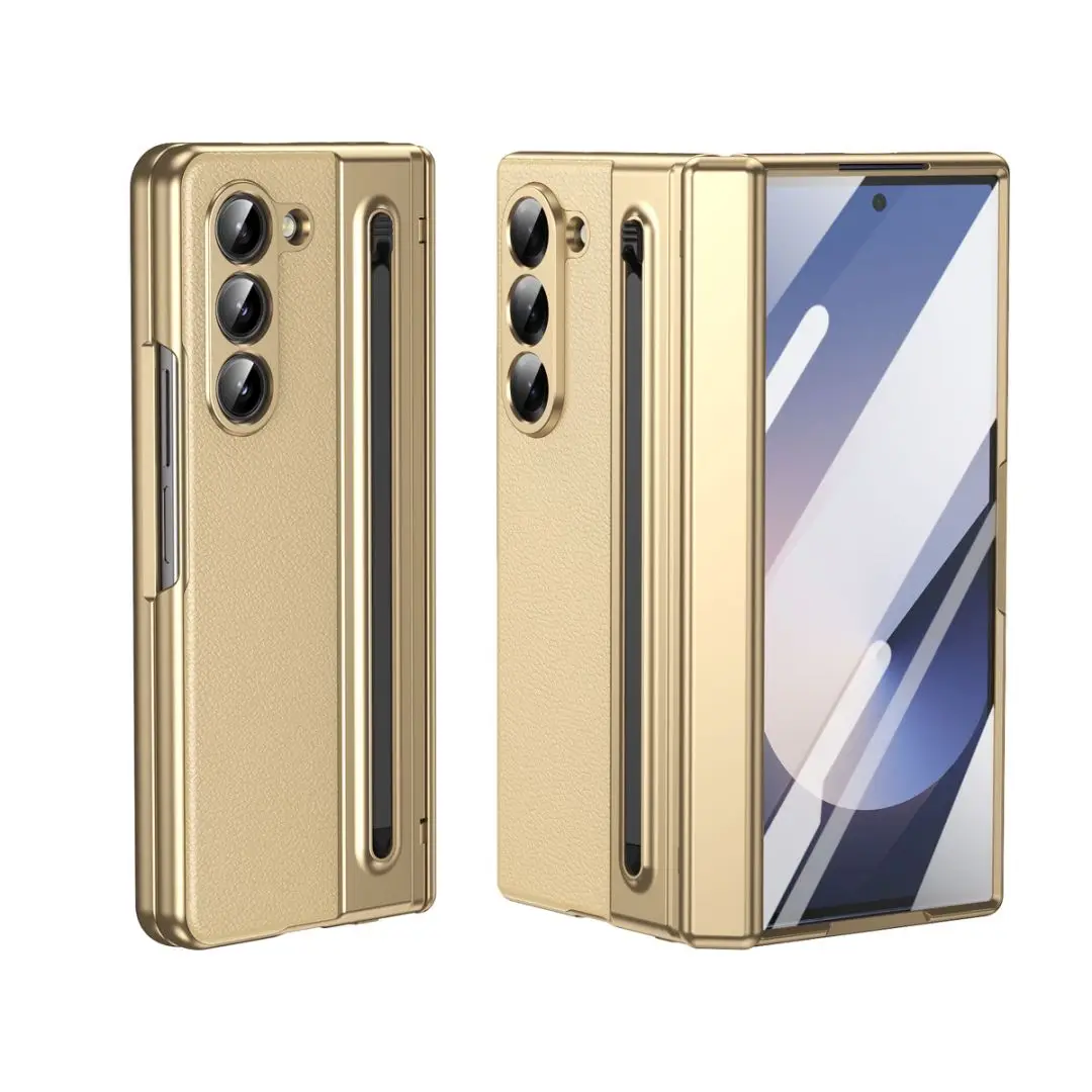 S Pen Handyhülle für Galaxy Z Fold7, Scharnierschutz und integrierter Displayschutz, Leder-Handyhülle für Fold6, Fold 5/4/3, Schwarz – Detail 10