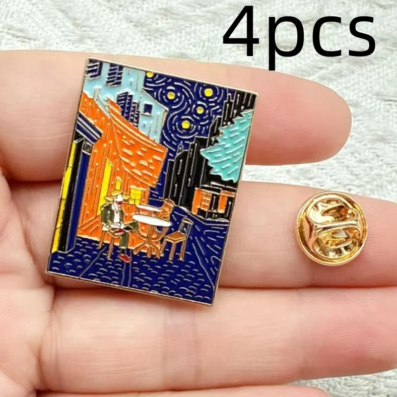 4pcs Cartoon Animals Oil Painting Art Enamel Badge Fun Metal Brooch Clothing Hat Ornament Pin Jewelry Gift