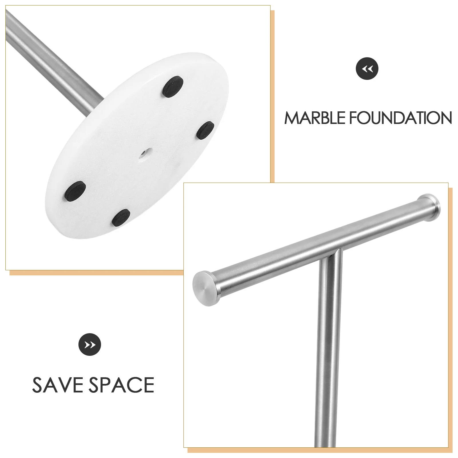 Stainless Steel Marble Standing Towel Rack Stable T-Shaped Bathroom Countertop Towel Holder Organizer T-Shaped Storage Rack