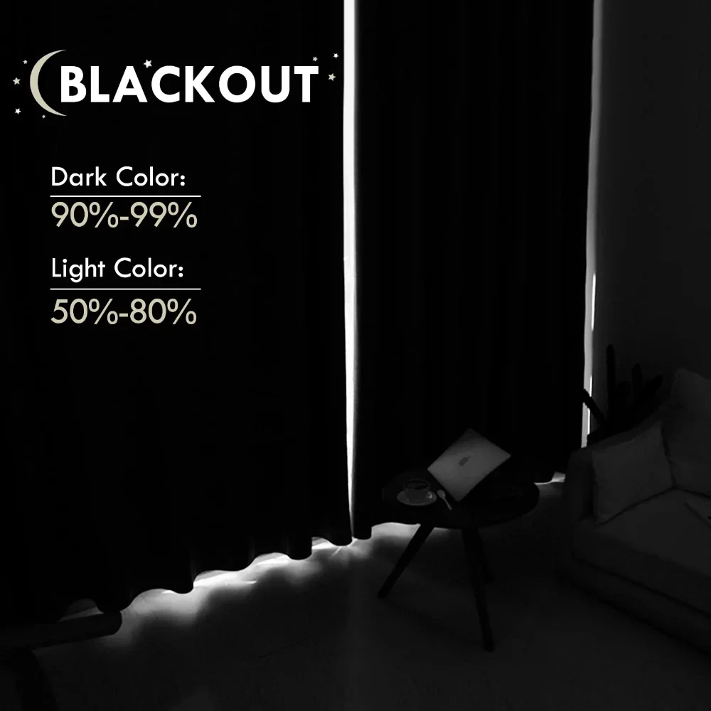 1/2pc Panel Blackout Curtains Black Drapes Light Reducing Thermal Insulated for Living Room Bedroom Office Window Decoration