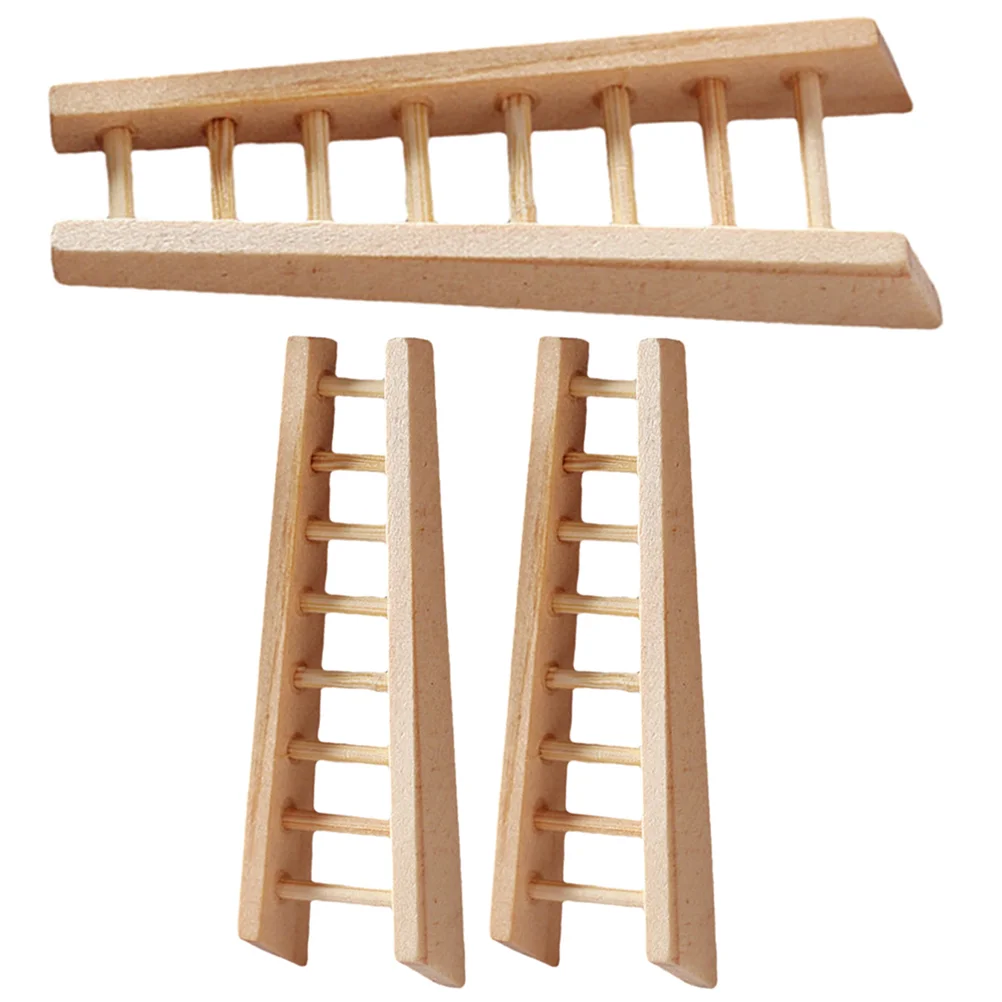 Miniature Ladders House Furniture Model Ornaments Retro (wooden Ladder) 3 Pcs Vintage Decor Landscape Garden