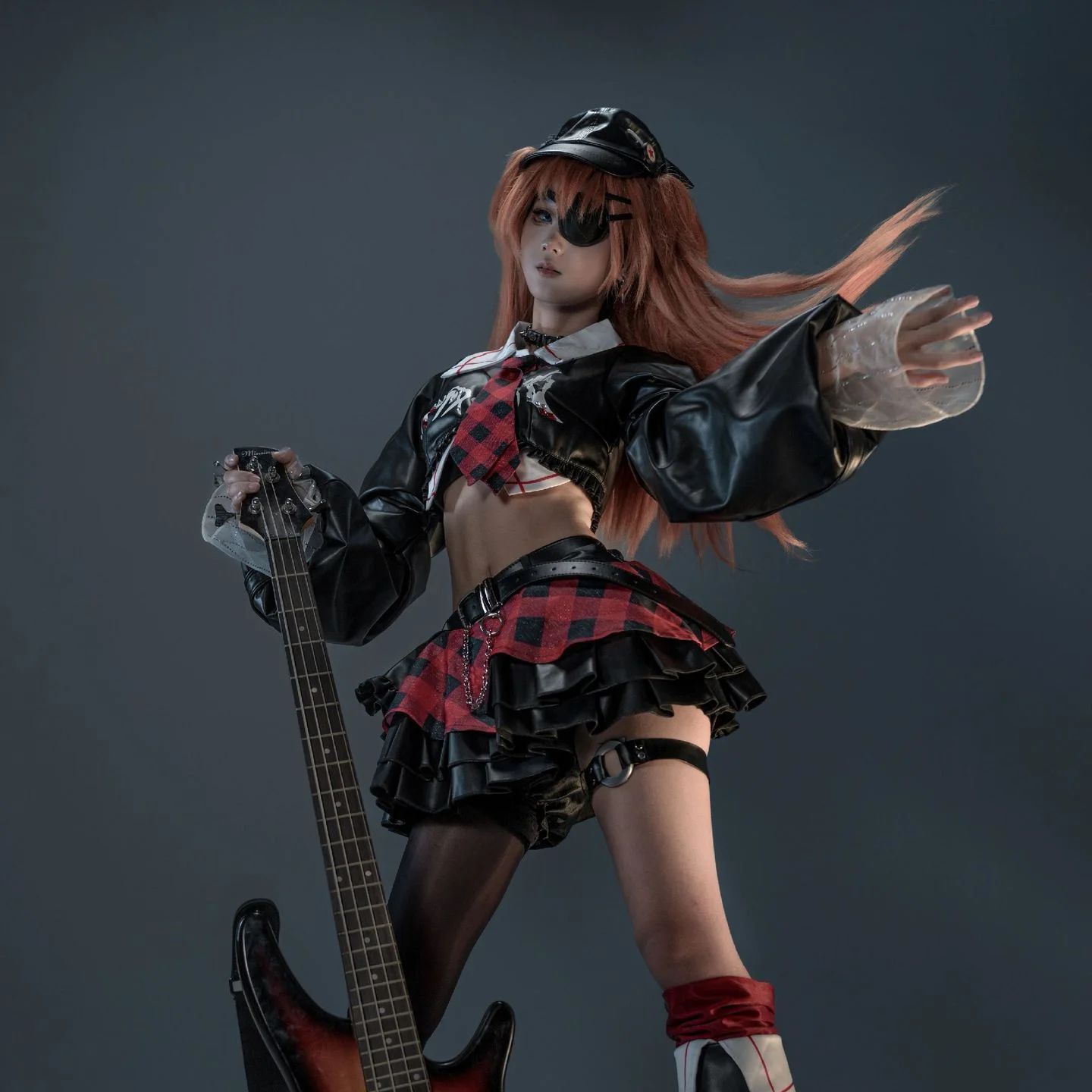 

EGEVA Asuk Langley Soryu Cosplay Feat. Jirai Kei Y2K, LandmineGirl Costume Black PU Skirt Dress Up For Halloween Comin Con Party