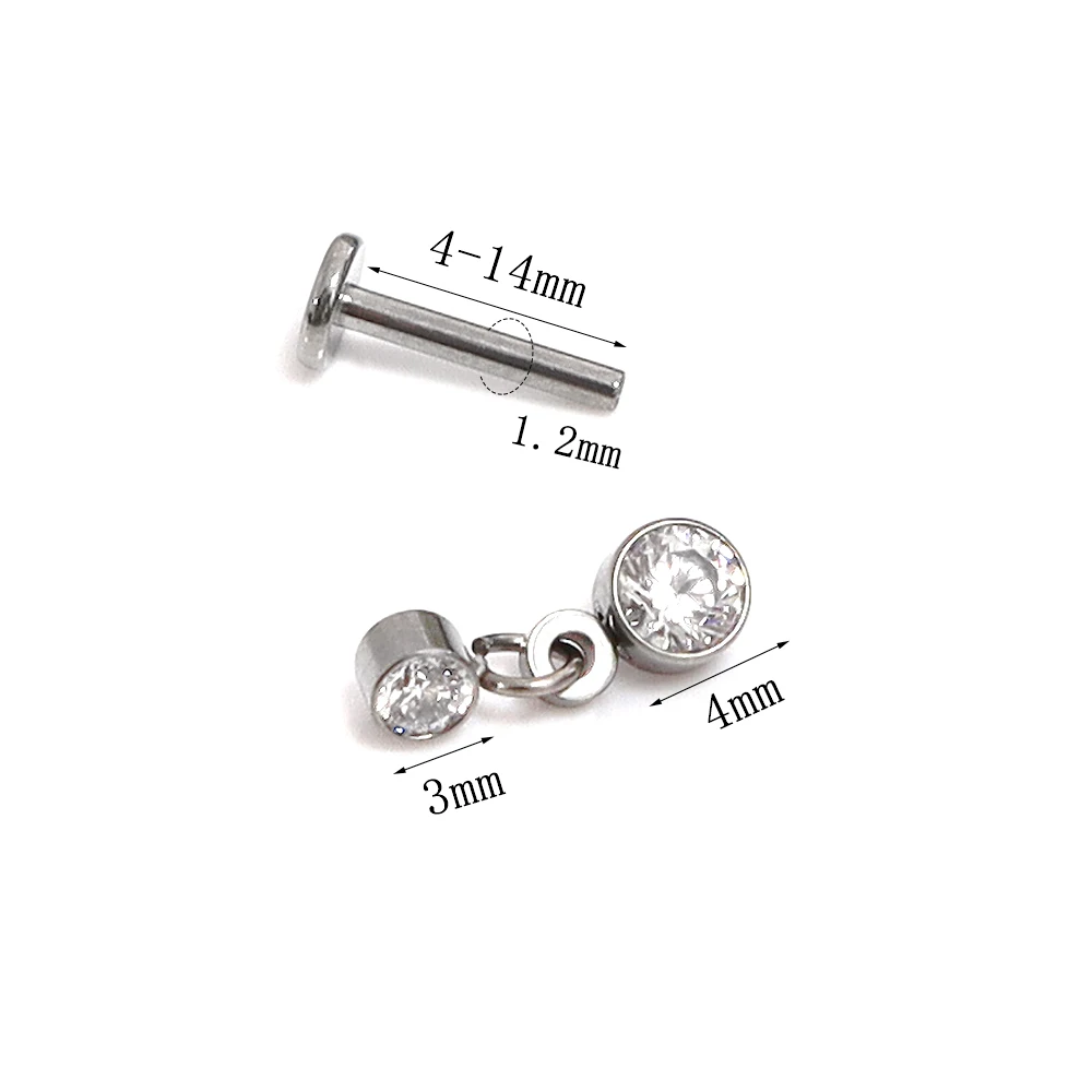 1 Pcs F136 Titanium Stud Earrings Pendant Package Set 5A Round Zirconia 16G Ear Bone Nail Lip Stud Body Piercing Jewelry