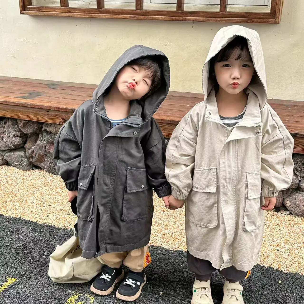 

Children's Outerwear Medium and Long Boys' and Girls Hooded Windbreaker 2025 Spring and Autumn New Item Korean Version Loose Top