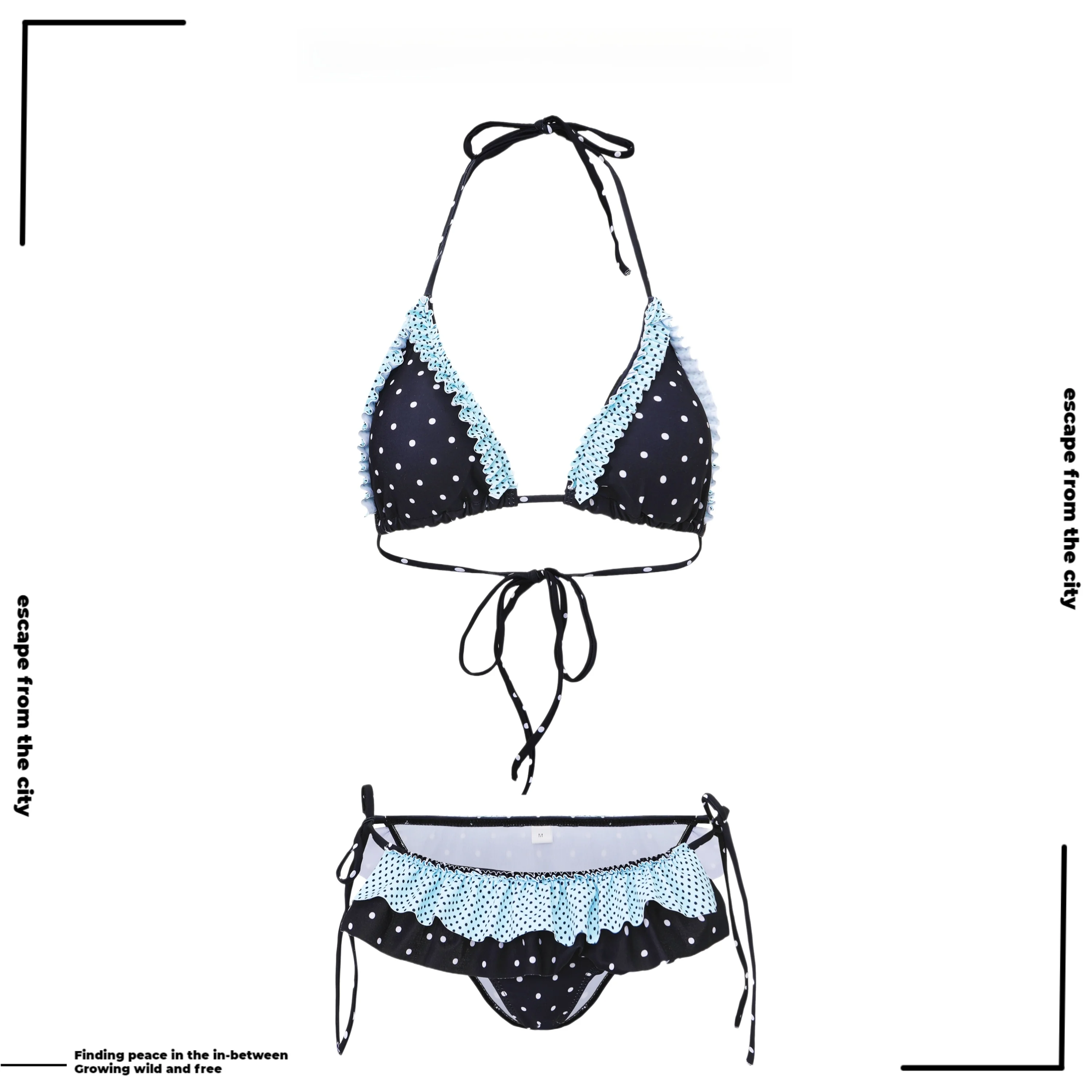 

Korean Style Pure Desire Beach Bikini Sexy Spicy Girl Polka Dot Color Block Island Vacation Three Point Rope Swimming Suit