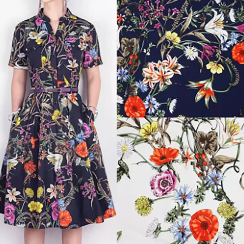 Preciosa tela de algodón 100% con estampado de frutas frescas y flores florecientes, ropa de cama acolchada de 50x130cm, tela DIY