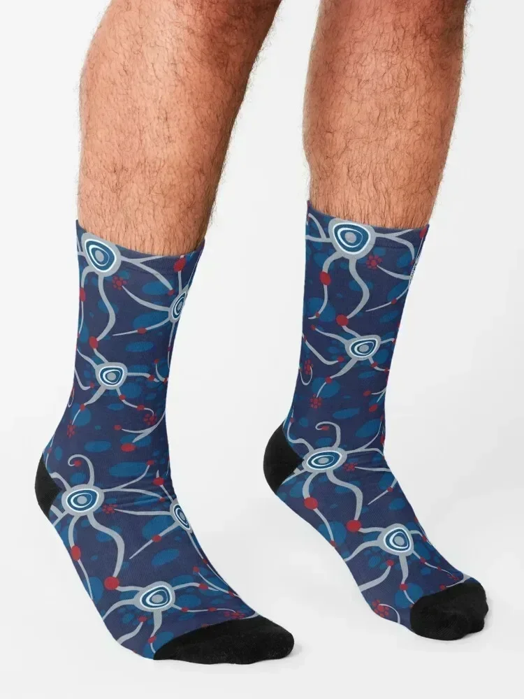 neural network - dark blue and red pattern Socks Sports Thermal man winter fashionable moving stockings Men Socks Women's