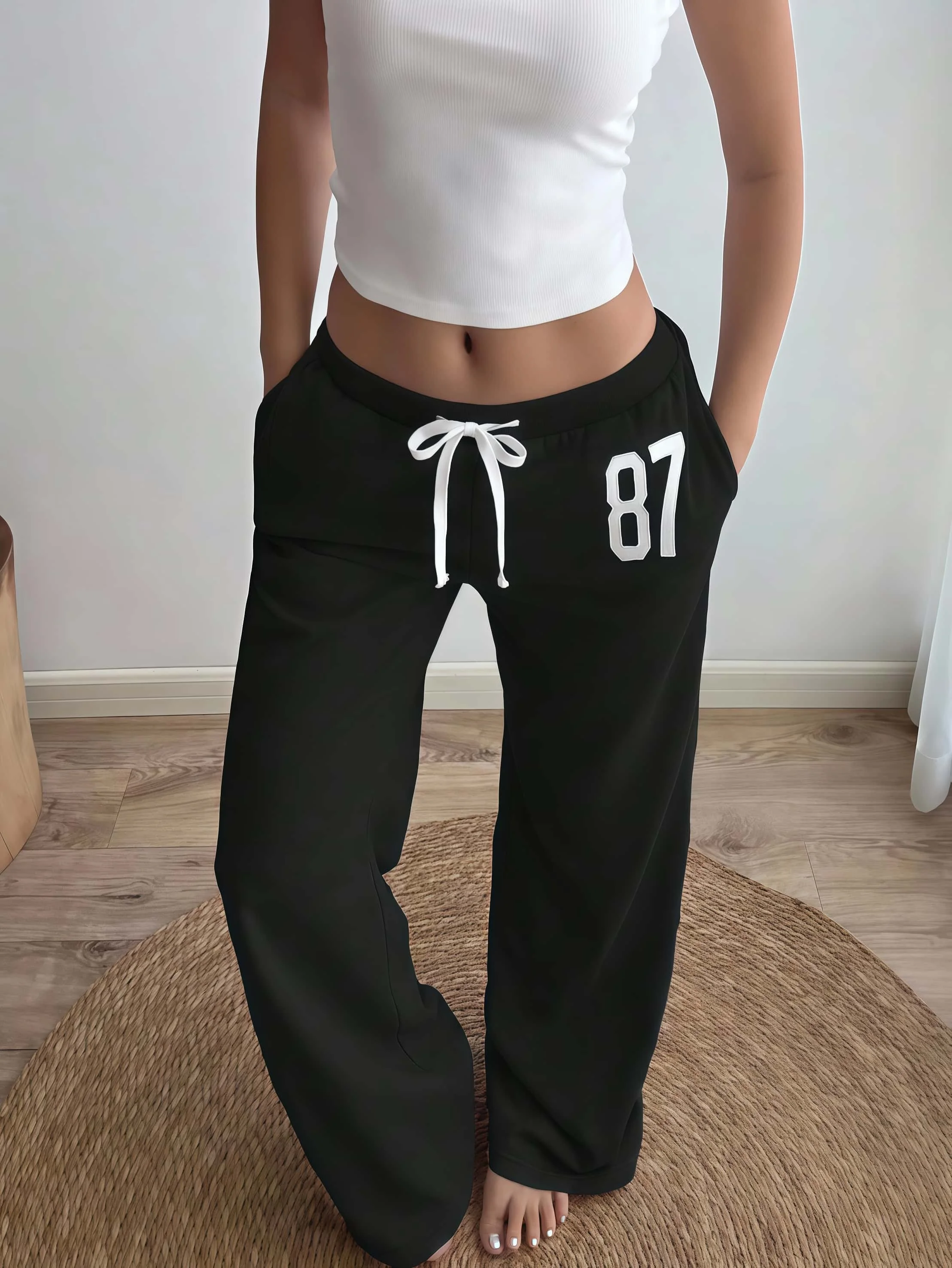 American Style Minimalist Digital 3D Printed Wide Leg Pants with A Drape That Covers The Flesh Lazy Style and Loose Casual Pants