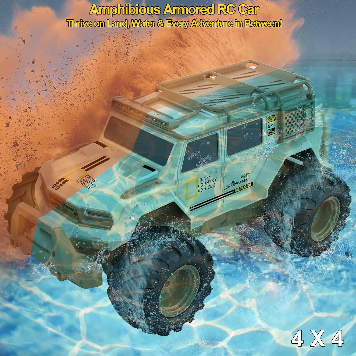 Amphibious Remote Control Car 1:14 4WD for Boys Age 8-12, Waterproof RC Truck, All Terrain Drift Car Pool Toys Gift