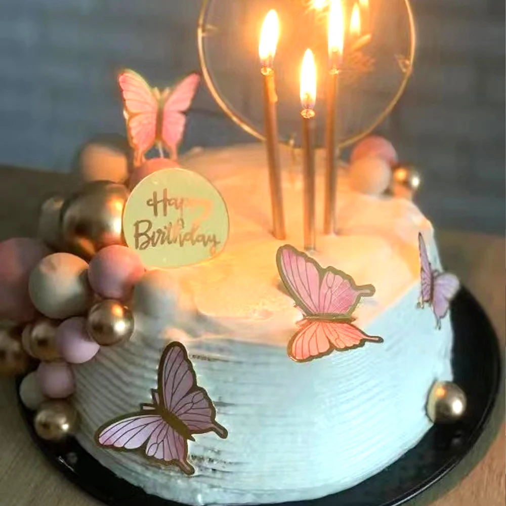 Purple Pink Butterfly Cake Decoration Happy Birthday Cake Topper Wedding Birthday Party Dessert Baking Decoration