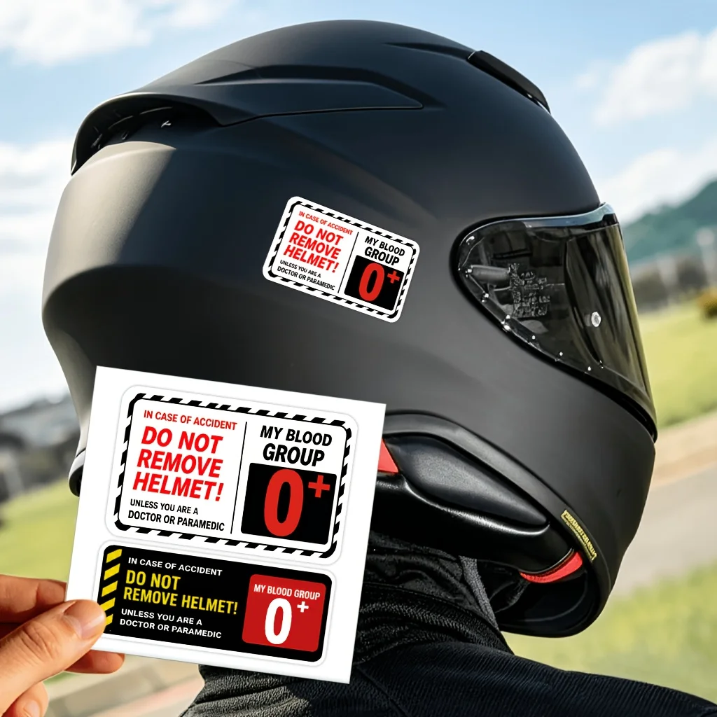 2PCS/SET Multi Blood Type Safety Warning Stickers, Waterproof Helmet Decals for Motorcycle Riders