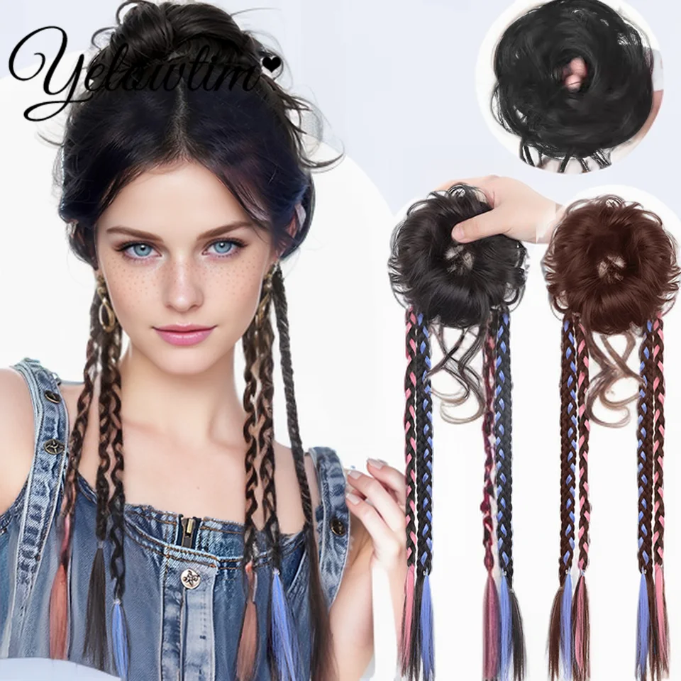 

YELOWTIM Synthetic ball head wig, braid, puffy hair loop, natural flower bud head, half tied Fried Dough Twists boxing braid