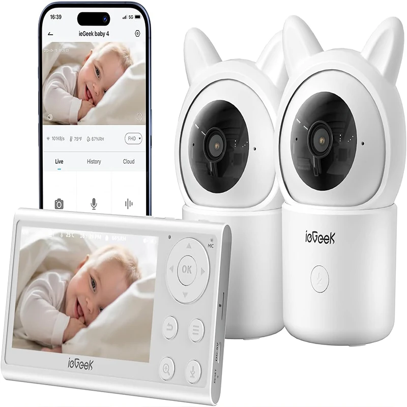 ieGeek Baby Monitor with 2 Cameras, Split-Screen Video Baby Monitor with Audio and 1080P Camera 4.3