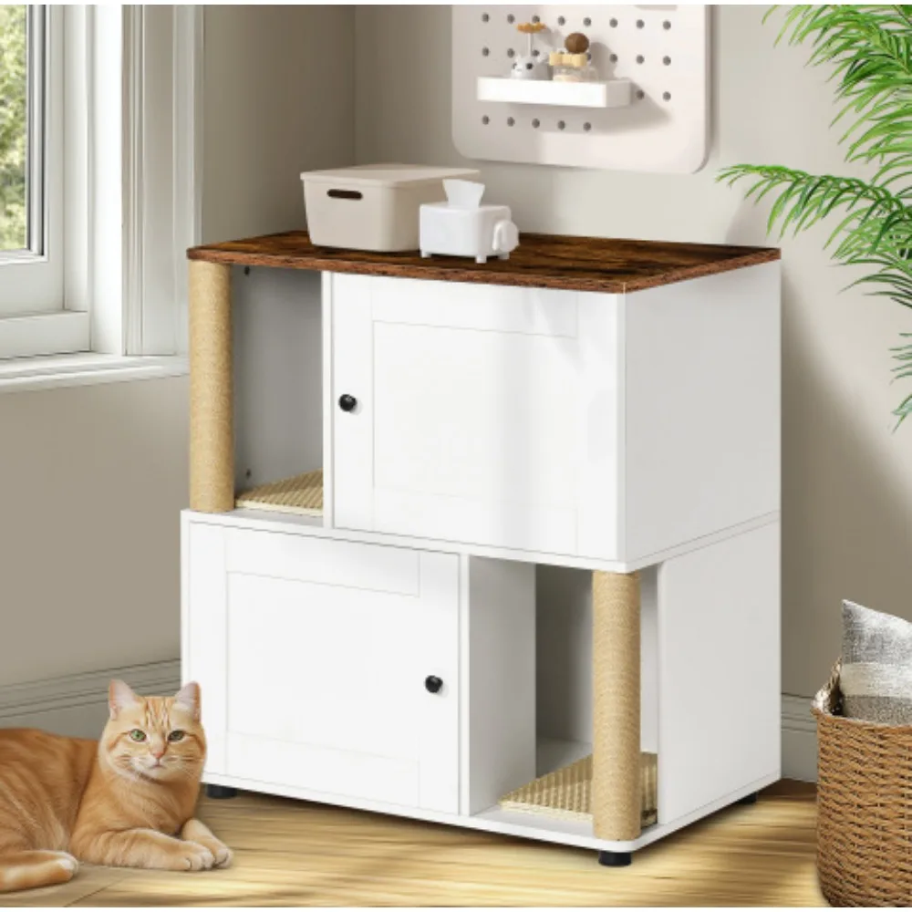 Double Cat Litter Box Enclouse,Cat Cage Pet Furniture With Shelve Indoor Cat House