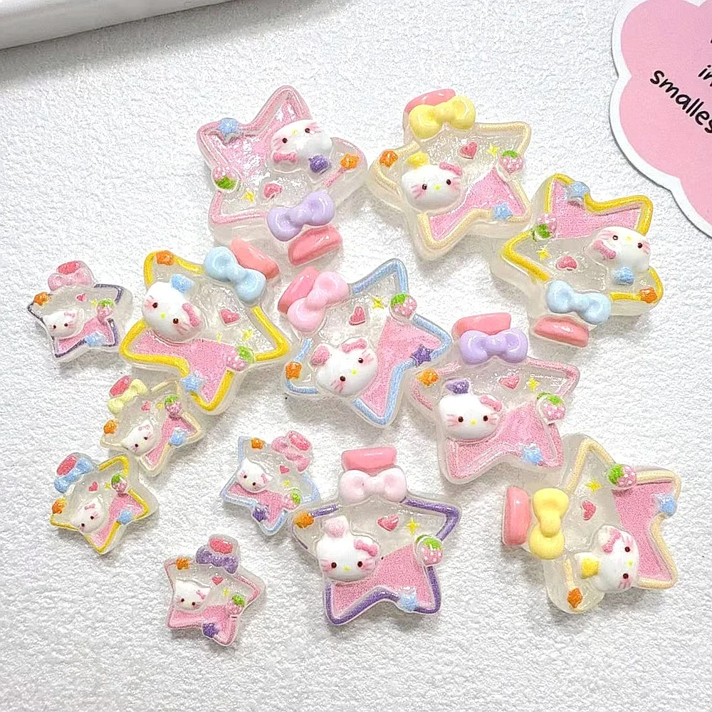 100pcs Kawaii Resin Cartoon Miniature Sanrio Hello Kitty Flatback DIY Keychain Scrapbook Phone Case Keychain Earring Decor