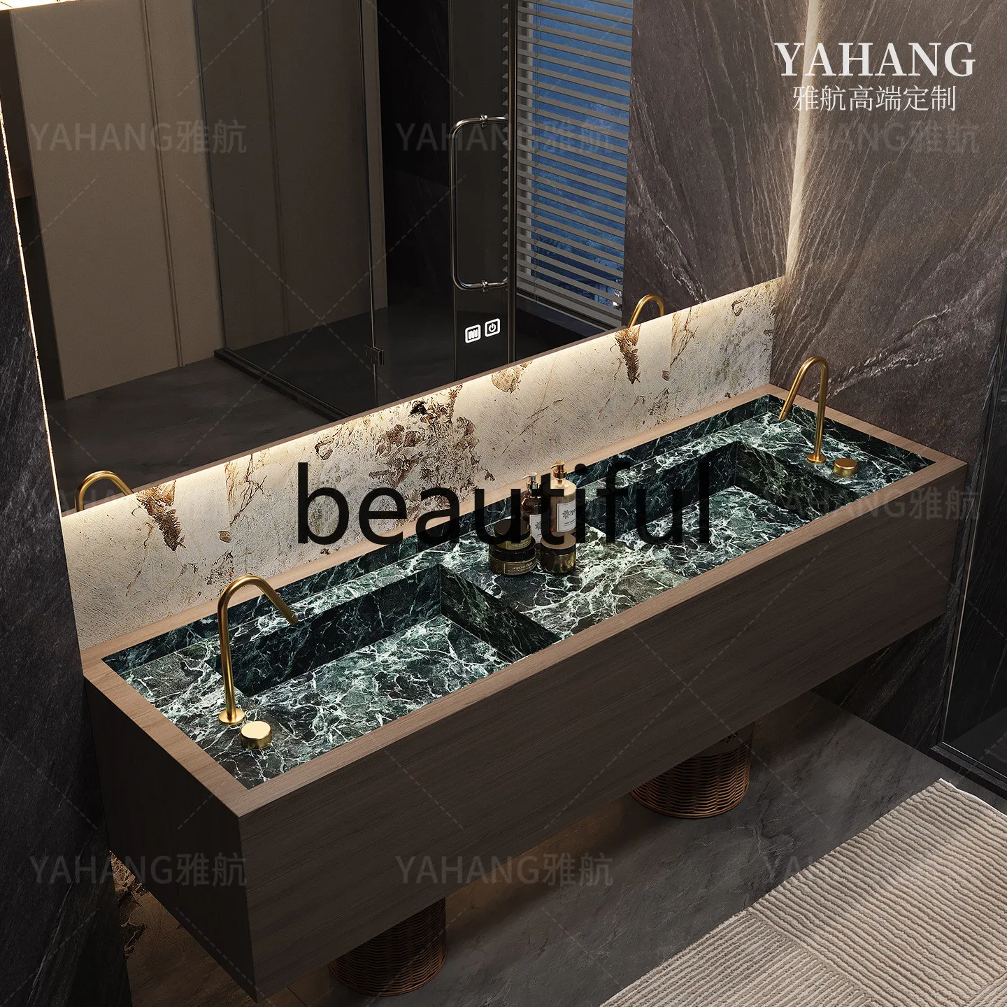

Customized bathroom cabinet, rock slab toilet, light luxury hand washing table, single and double basin.