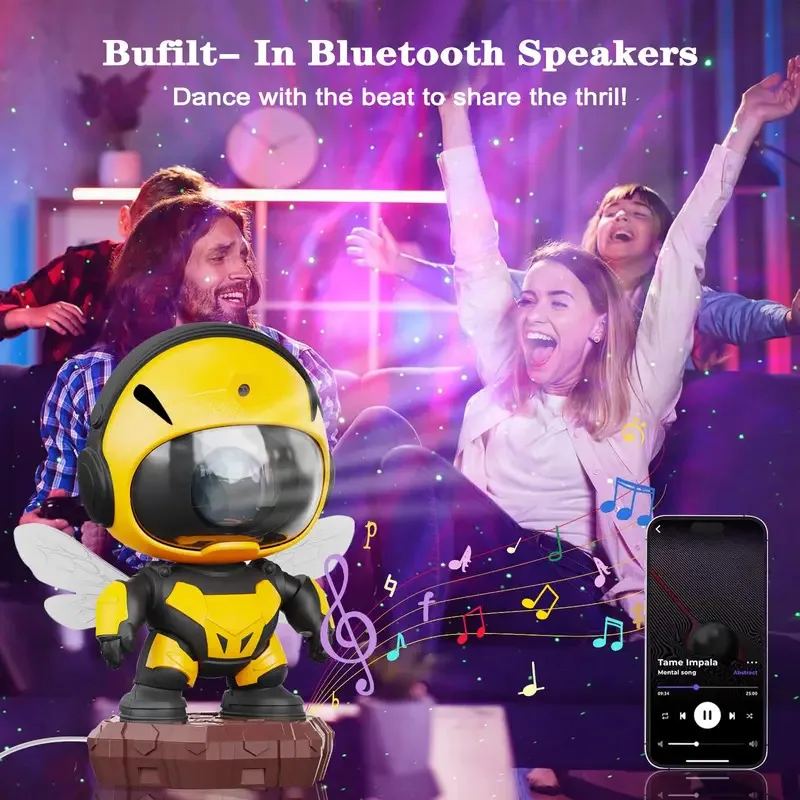 Bee Astronaut Galaxy Projector قابل للتعديل المتدفق ضوء النجوم العارض سديم السقف LED ضوء الليل لتزيين غرفة الأطفال