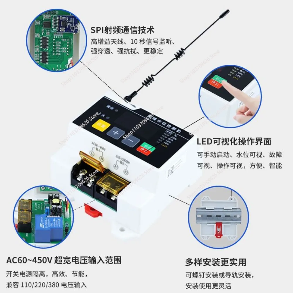 

Automatic Wireless Remote Water Level Controller Pump Tank Water Tower 220V Level Remote Floating Ball Sensing