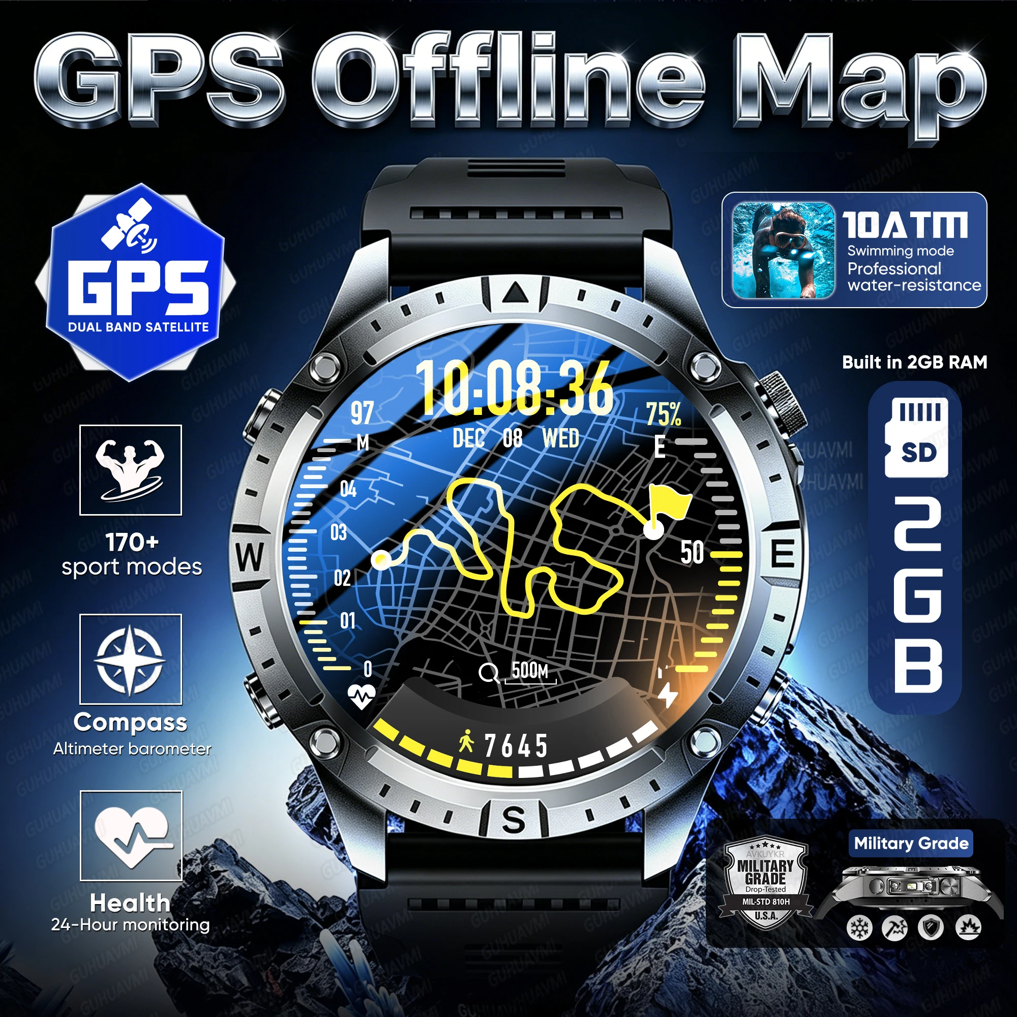 

Новые смарт-часы 2026 года с GPS, офлайн-картами, памятью 2 ГБ, водонепроницаемостью 10ATM, компасом, AMOLED-экраном 1,43 дюйма и функцией звонков по Bluetooth