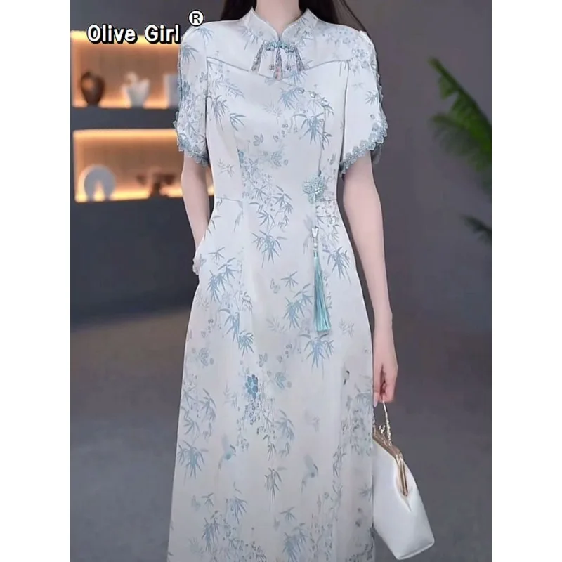 

Olivegirl Cheongsams High End Qipao Dress with Ice Silk Satin for Summer 2026 Women's Clothing