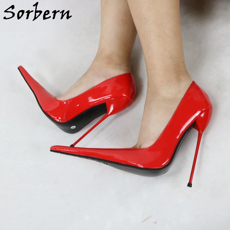 

Sorbern Red Fetish Slip On Pump Women Cigarette Heel Pointed Toe Stilettos Slip On 16cm Female Shoes Pointed Toe Custom Colors