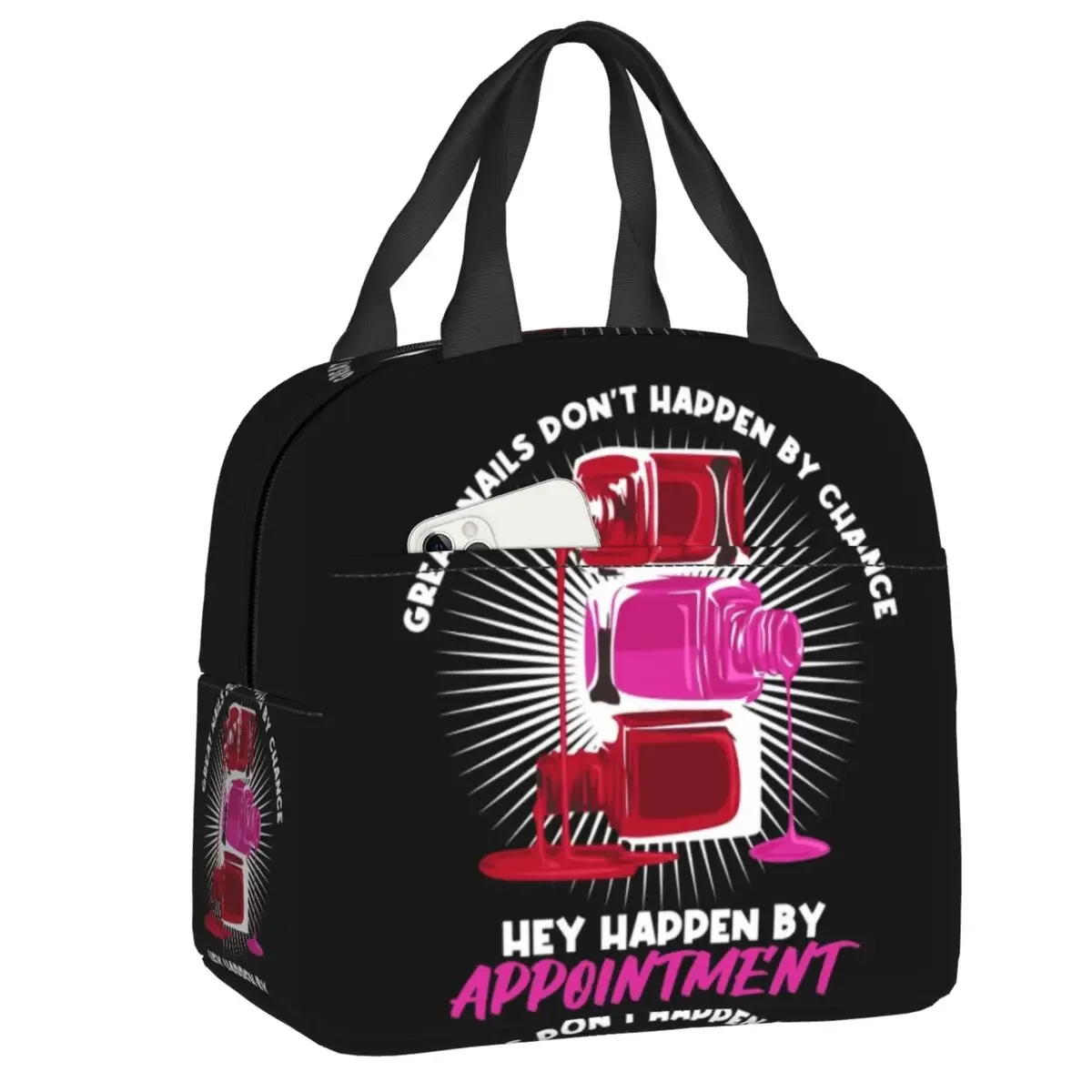 Fashion Nail Polish Insulated Lunch Bags for Work School Fingernail Manicure Tech Resuable Cooler Thermal Bento Box Women