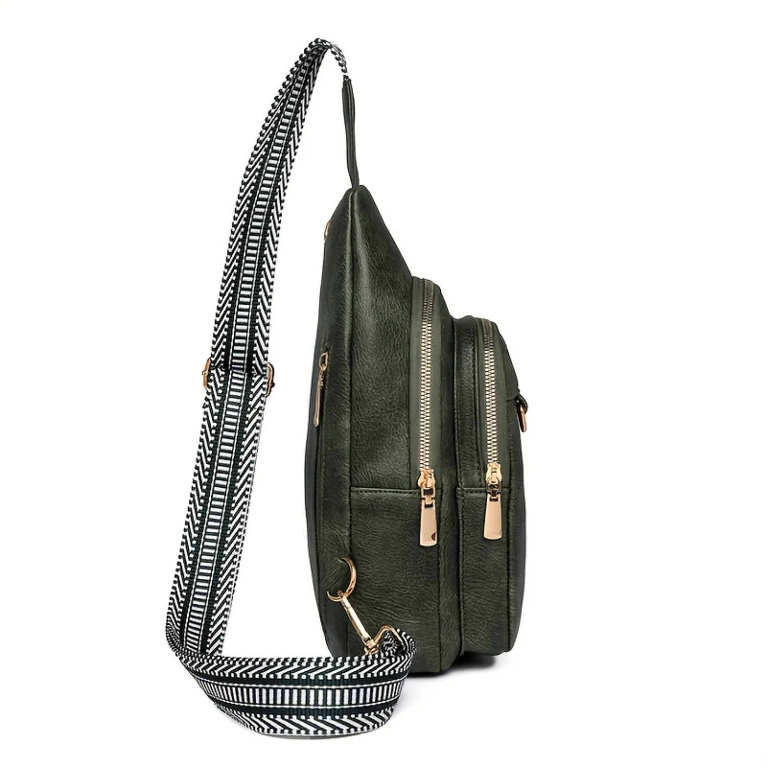 Fashion PU Leather Chest Bag, Multi Layer Crossbody Bag, Trendy Wide Strap Sling Backpack Fanny Pack