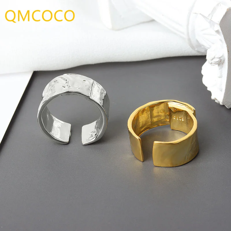 QMCOCO широкое кольцо для женщин серебряного цвета неправильной формы с вогнутой и выпуклой текстурой модные кольца в стиле ретро ювелирные изделия аксессуары Подарки