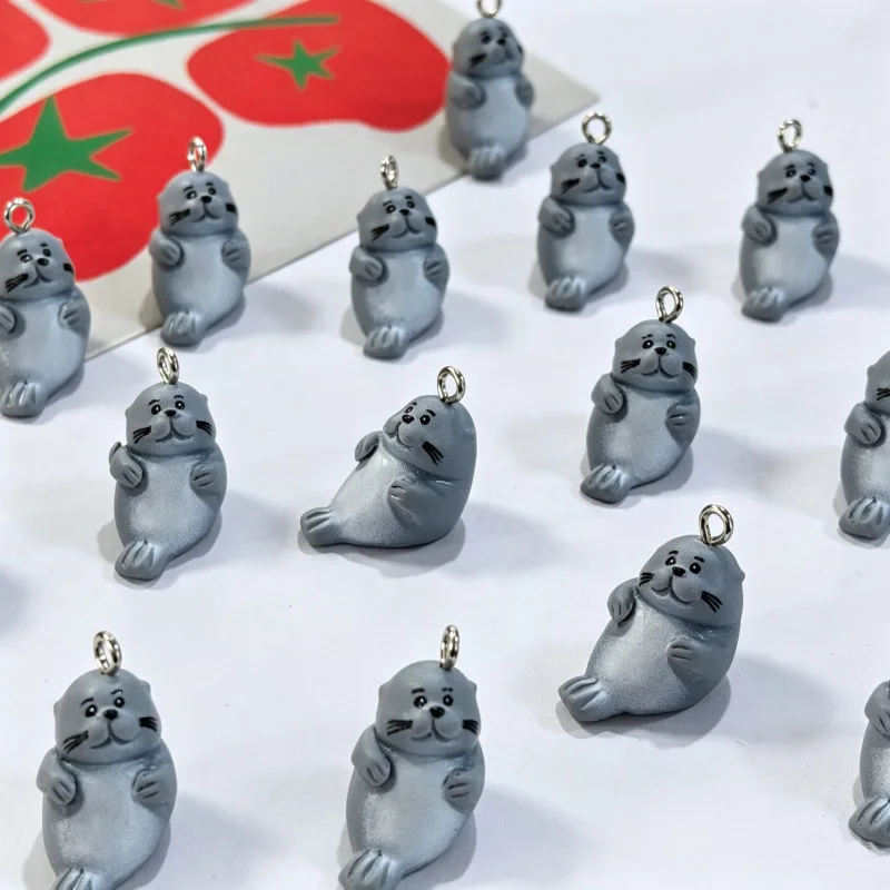 6Pcs Resin Simulation Cute Sea Lion Pendants Cartoon Dull Ocean Animal Charms DIY Jewelry Accessories for Keychain Crafts