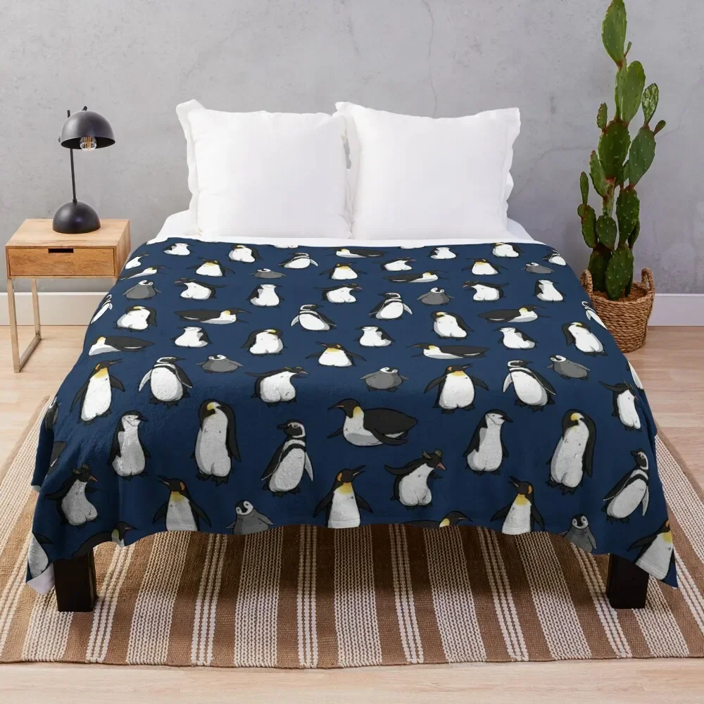 

Cute Penguin Pattern (Dark Blue Variant) Throw Blanket Soft Plaid Sofa Quilt For Sofa Thin Decoratives Blankets Tourist Blankets