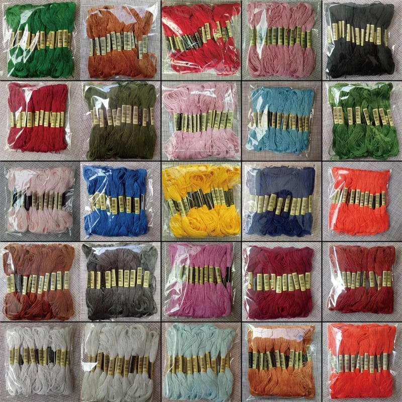 100PCS SAME COLOR /LOT Embroidery Thread 64 Colors Cross Stitch Cotton Floss Skein Kit DIY Sewing Tool