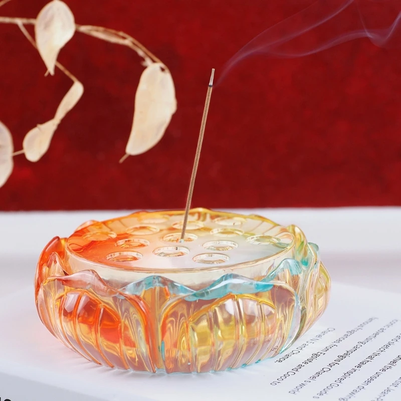 DIY Lotus Shape Incenses Holder Tray Dish Silicone Mold with Hole Home Incense Sticks Ashes Catcher Epoxy Resin Casting Mould