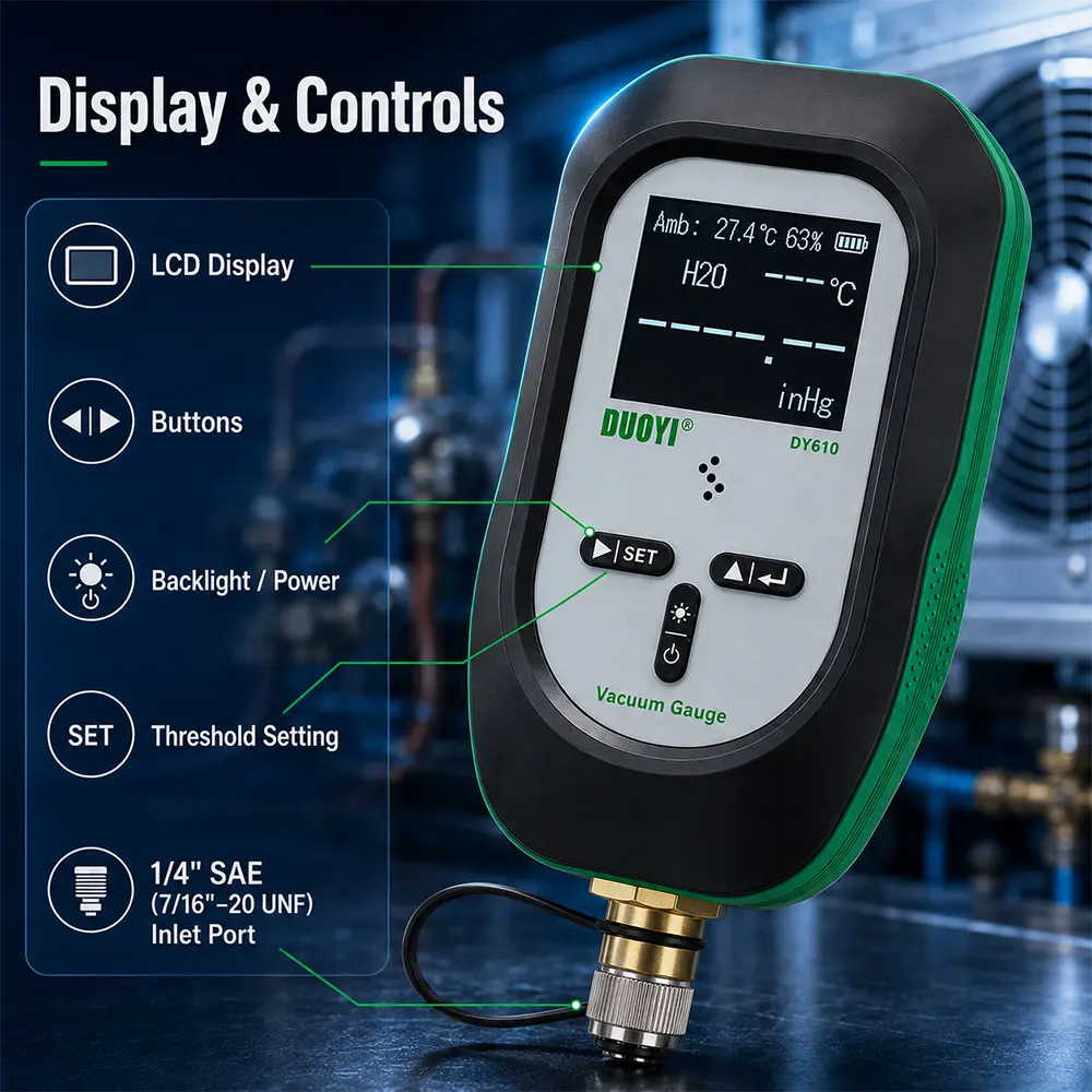 Digital Vacuum Gauge High Precision Absolute Pressure Meter for HVAC Refrigeration Industrial Testing Electronic Display