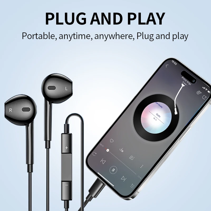 سماعات أذن سلكية من النوع C Hifi Bass ستيريو للتحكم في مستوى الصوت مع ميكروفون USB C سلكية لهاتف Apple Iphone 15 16 Pro Max وسامسونج وهواوي