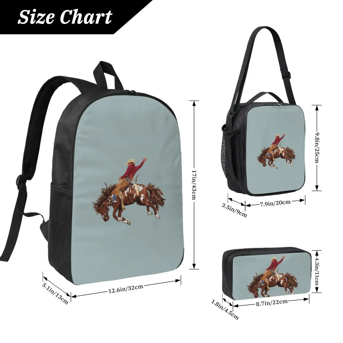 

Brown Horse Herd Running Galloping Animal Lovers Humor Backpack Boy Girl BookBag School Bag 3ps Insulated Lunch Bag Pencil Case