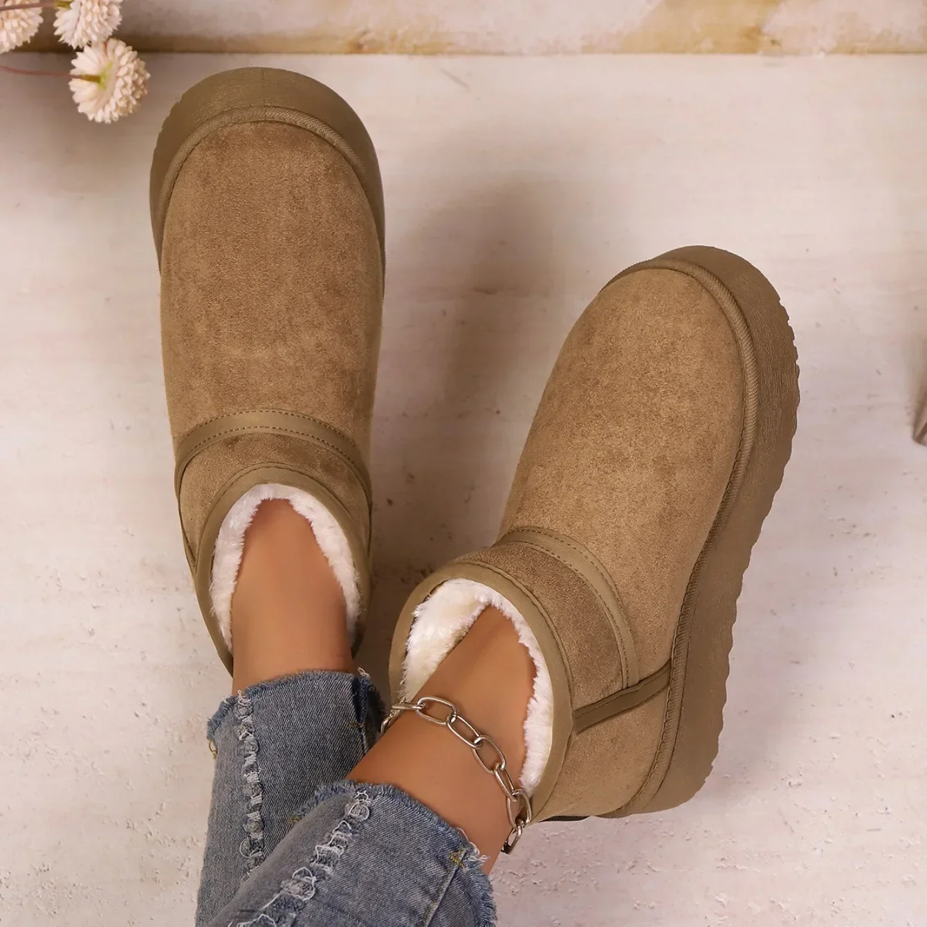 Echte Schafwolle Niedrig Geschnittene Warme Bequeme Schuhe Damen Mode Kurze Schuhe Neue Winter Warme Stiefel Pelz Damen Schneestiefel – Detail 5
