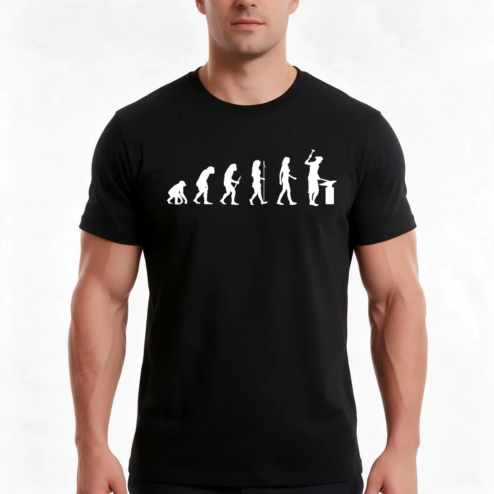 Evolution Woman Blacksmithing Blacksmith Gift T-Shirt, Summer Casual Cotton Tee, Oversized Streetwear Tops, Unisex Men Women