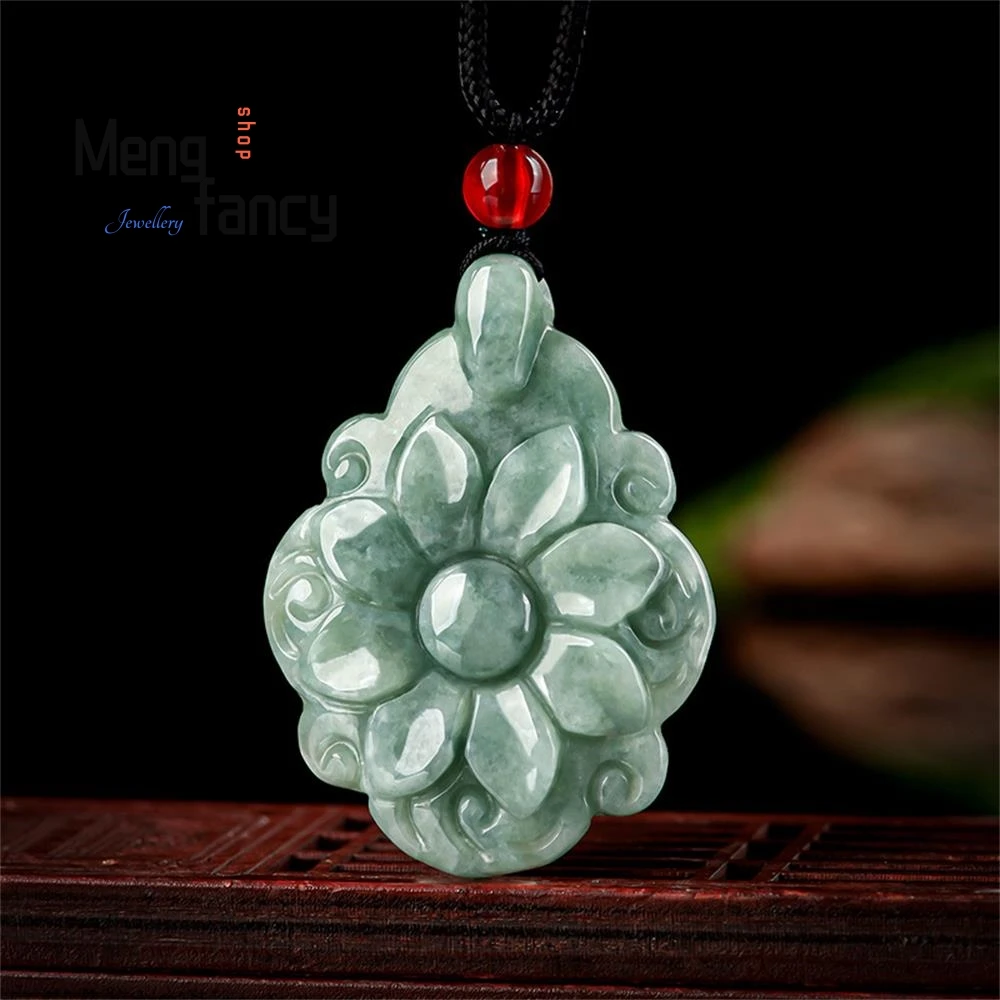 

Natural Jadeite Ice Longevity Flower Pendant Charms Fashion Fine Jewelry Amulet Men Women Necklace Luxury Souvenir Holiday Gifts