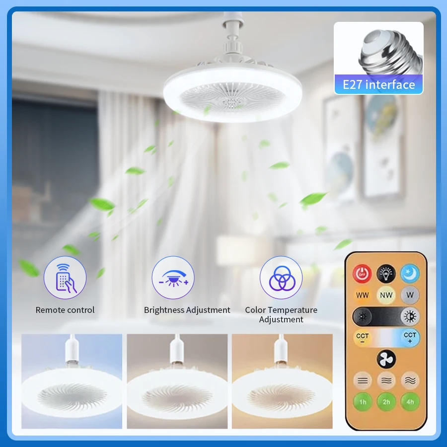 Ceiling Fan Light With Remote Control Dimmable 3 Light Color 3 Speed Ceiling Fans Lamp E27 Bulb For Living Room Bedroom Kitchen