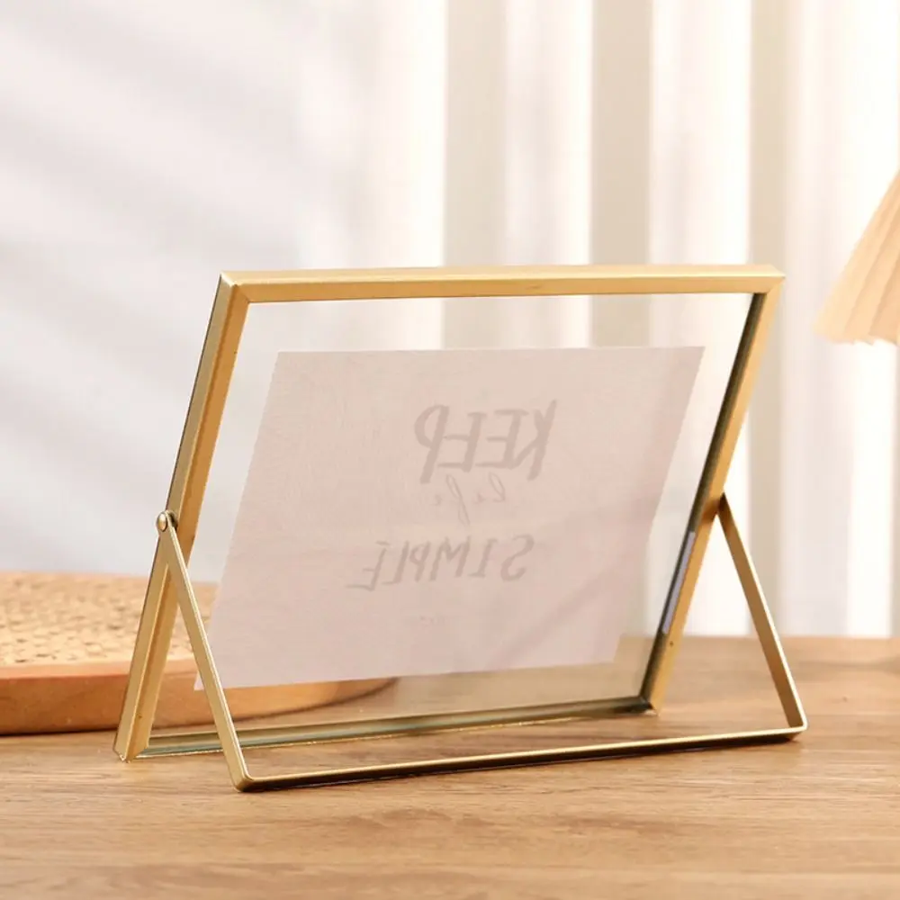Minimalist Style Metal Photo Frame Transparent Surface Rust-proof Tabletop Decorative Frame Sturdy Free Standing