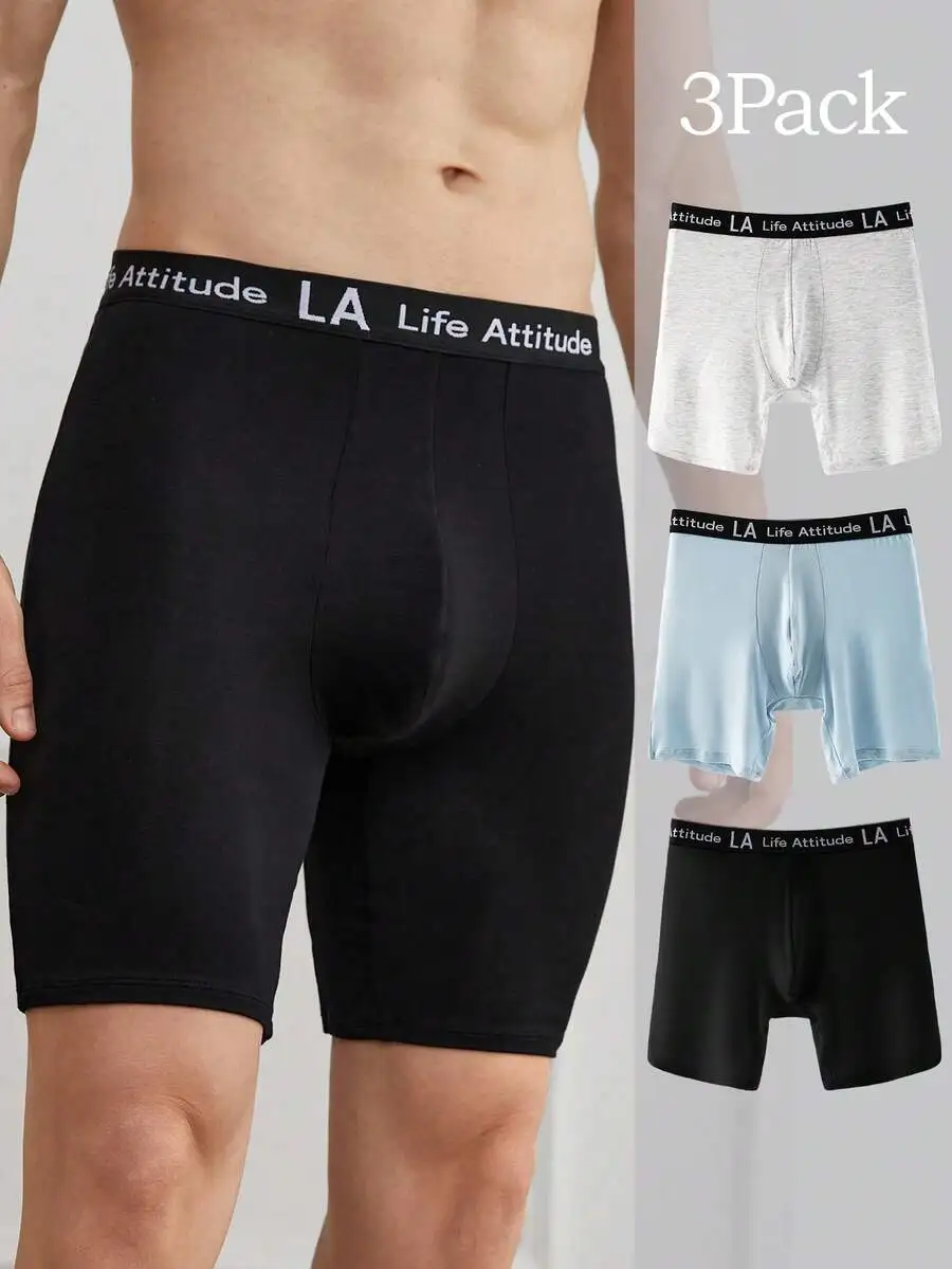 

3 Pack Mens Slim Fit Comfortable Casual Boxer Shorts With Letter Waistband