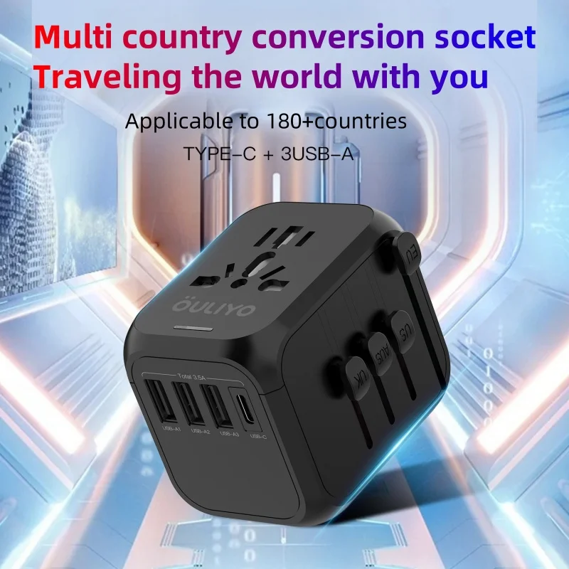 Multi Functional Conversion Socket International Trave Converter Plug 5a Fast Charging USB Type-C Multi-Country Adapter