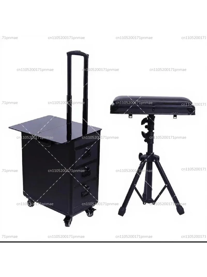 High-Capacity Draw-Bar Box Dual Purpose Tattoo Trolley Bag with Arm Bracket, Portable Suitcase for Artist Tools Storage
