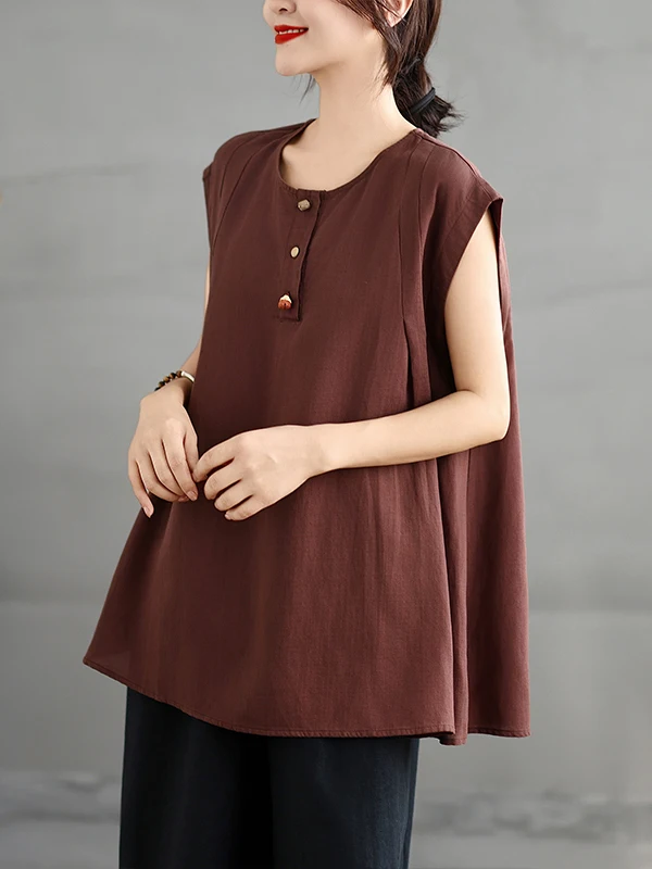 

Ladies Summer Slim Fit Cotton Linen Svel irt Vest Loose Sle Pure Color Non-Repeating Busin Casual Wear