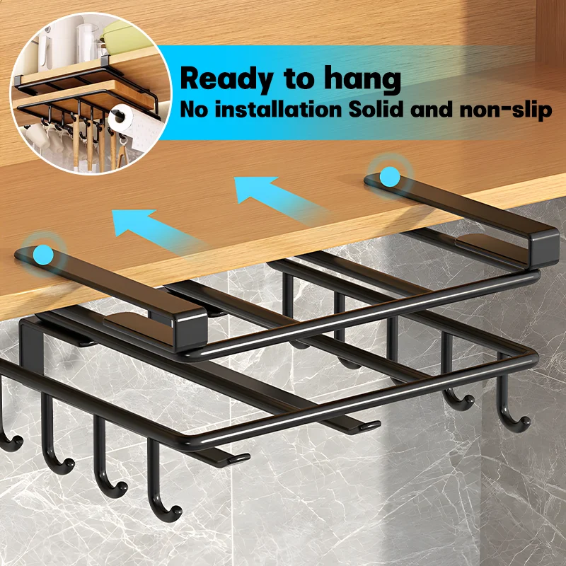 Kitchen Hanging Organizer Rack with Hooks Under Kitchen Cabinet Hanging Organizer Cutting Board Rack Paper Towel Rags Hanger