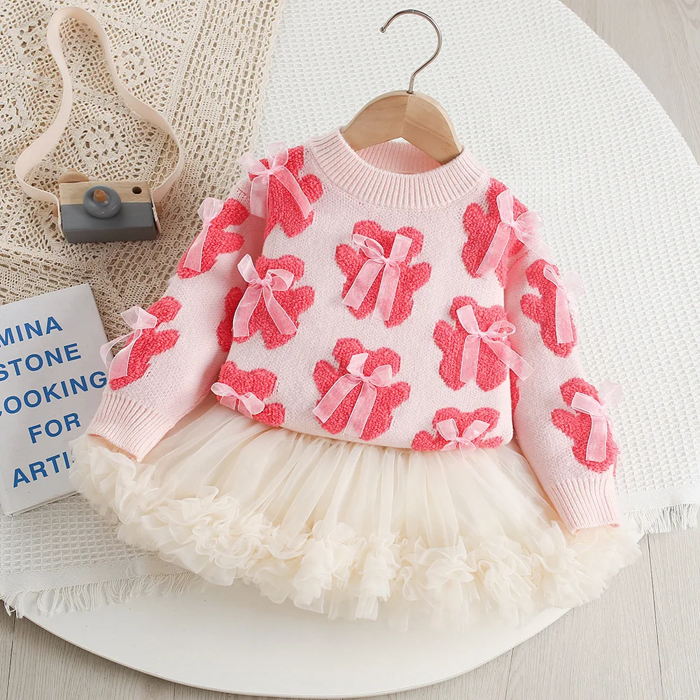 Kids' sets and outfits Fall Winter Sweater 2PCS SETS for Sweet Girls Clothes Baby Girl Clothes Knit Top with Tutu Skirt